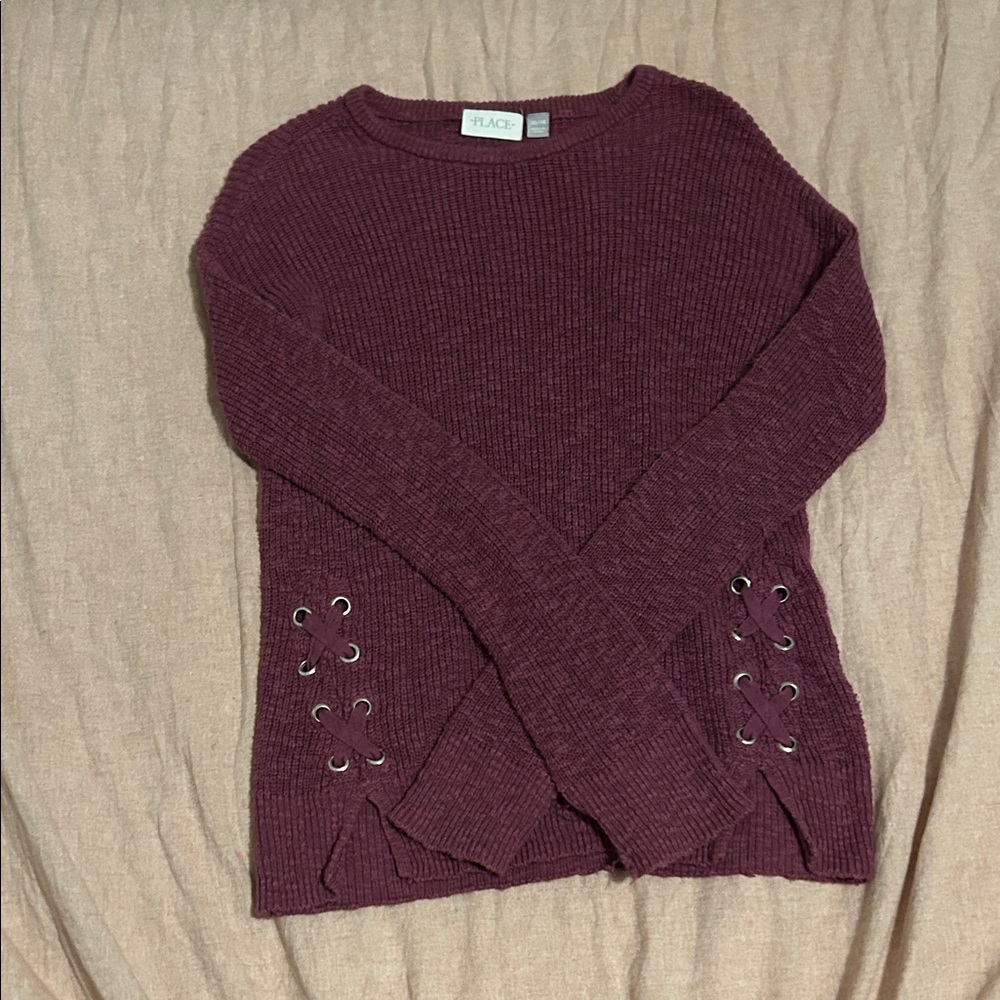 The Children's Place Burgundy Sweater with Lace-Up Details